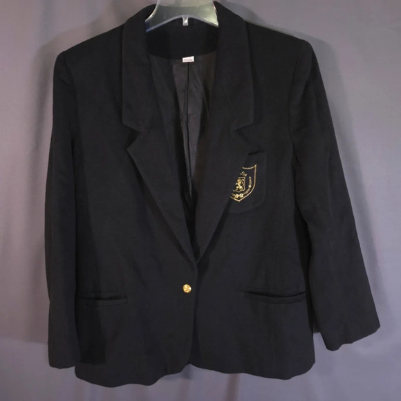 Vintage Leslie Fay Coat of Arms Blazer Size 16 Wool Cashmere Blend Goth Preppy - Picture 1 of 9
